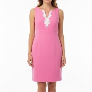 Lilly Pulitzer Trini Viscose Shift Dress Confetti Pink Soutache V-Neck 4 NEW